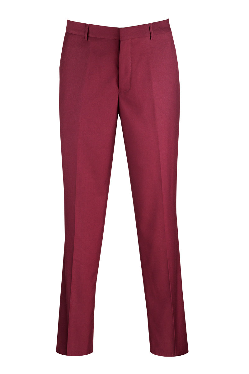 Pantalones de vestir de lana con corte moderno para hombre en color burdeos