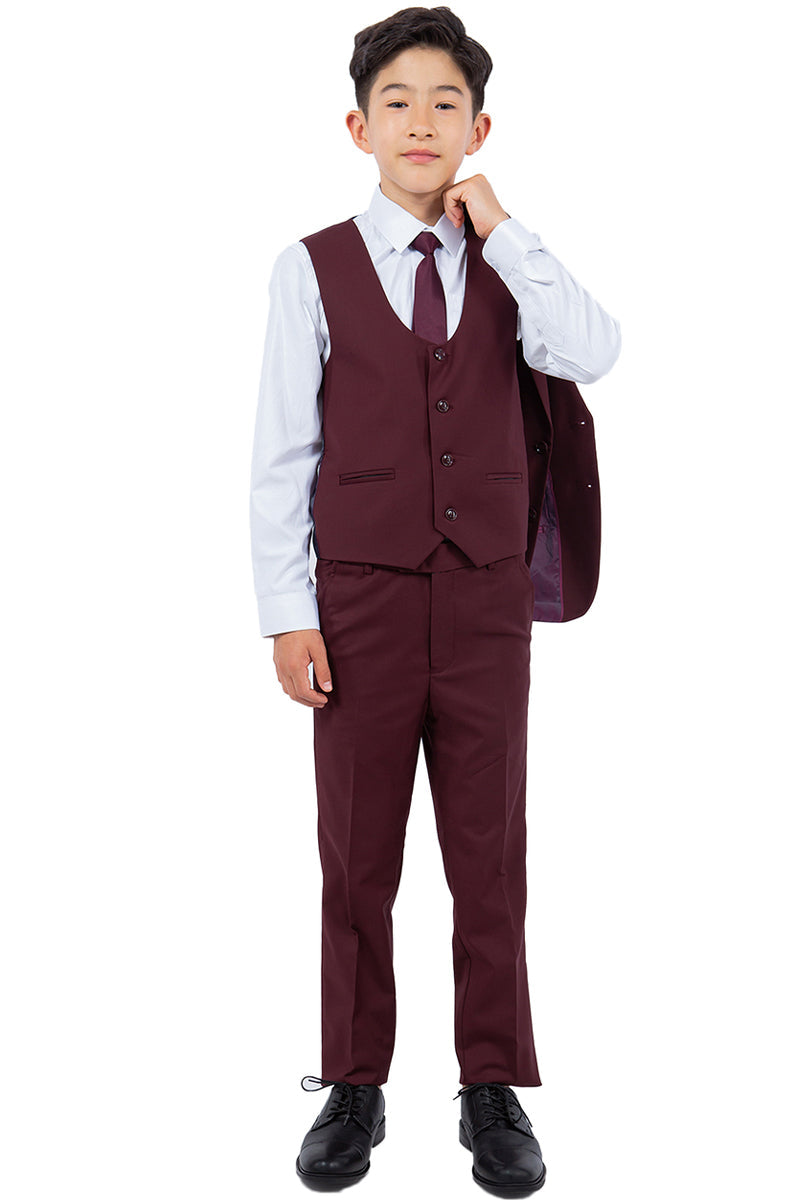 Boys Suit Perry Ellis Vested Boy's Wedding Suit in Burgundy