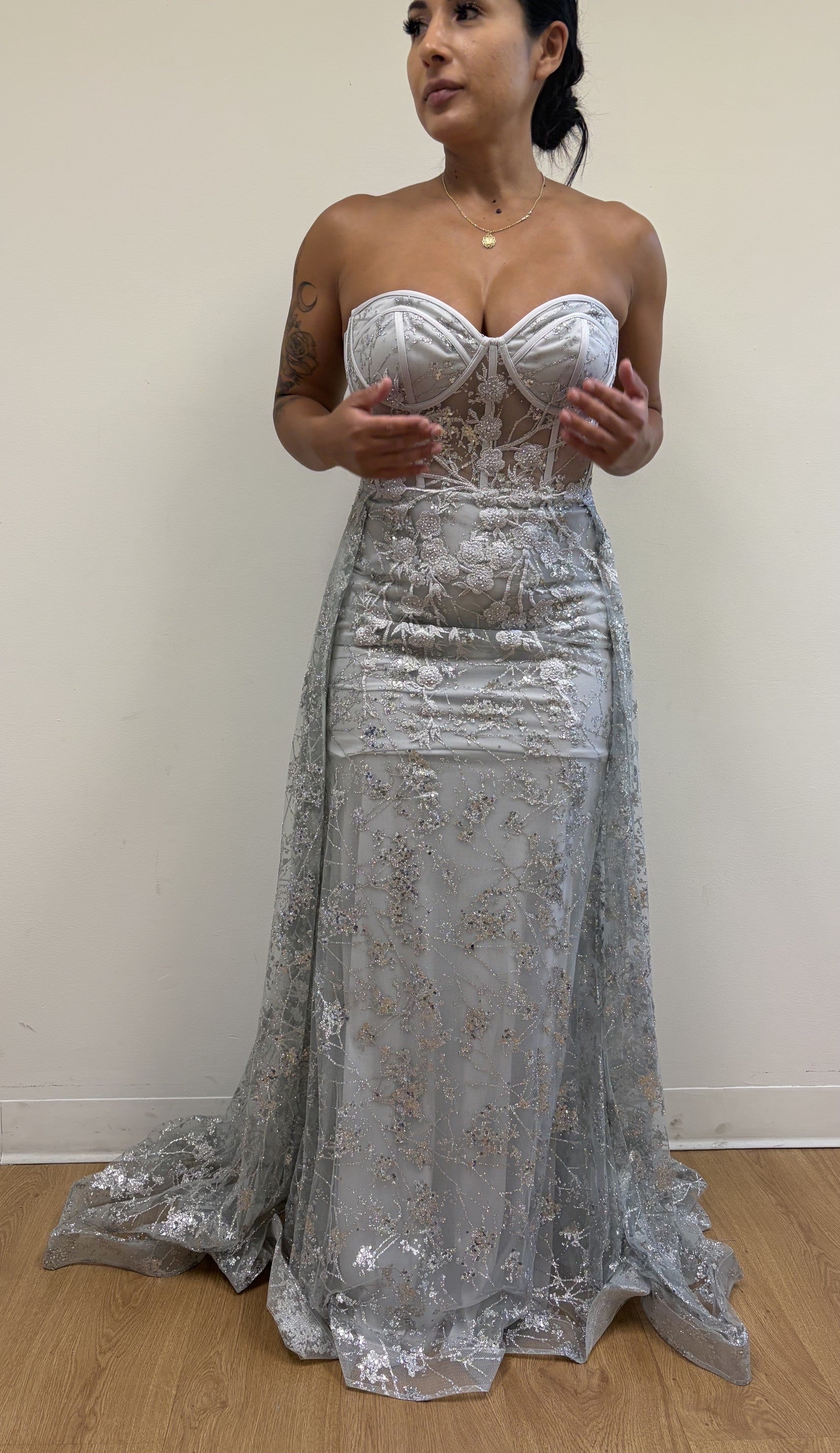 May Queen MQ1837 Strapless Glitter Corset Bone Red Carpet Long Gown