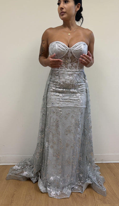 May Queen MQ1837 Strapless Glitter Corset Bone Red Carpet Long Gown