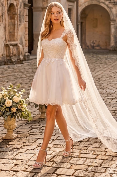 Adora Design 1004 Short Lace Applique A-Line Mini Wedding Dress