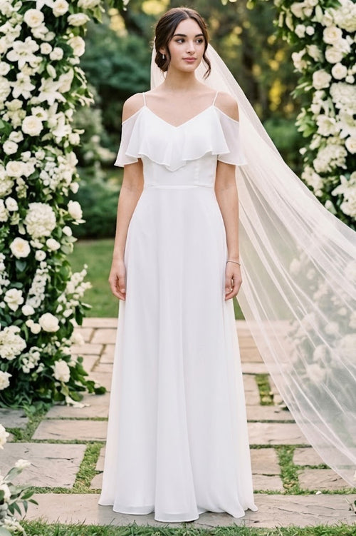 Cold-Shoulder Chiffon Wedding Gown with Ruffle Bodice by Eva USA 3263