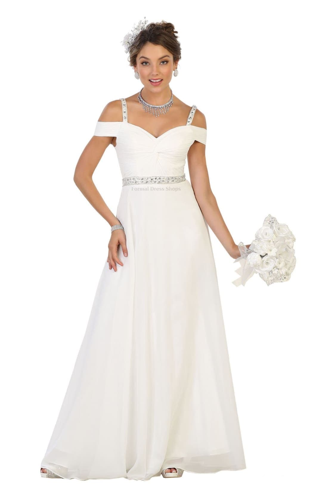Elegant Bridesmaids Long Dress - IVORY / 4