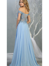 Peri Blue Bridesmaid Dresses-Inexpensive Chiffon Off Shoulder MQ1714