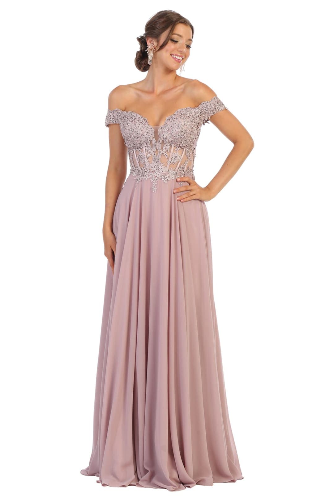 Elegant Formal Embroidered Prom Gown And Plus Size - MAUVE / 4