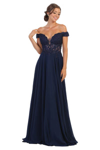 Elegant Formal Embroidered Prom Gown And Plus Size - NAVY BLUE / 4