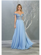 Peri Blue Bridesmaid Dresses-Inexpensive Chiffon Off Shoulder MQ1714