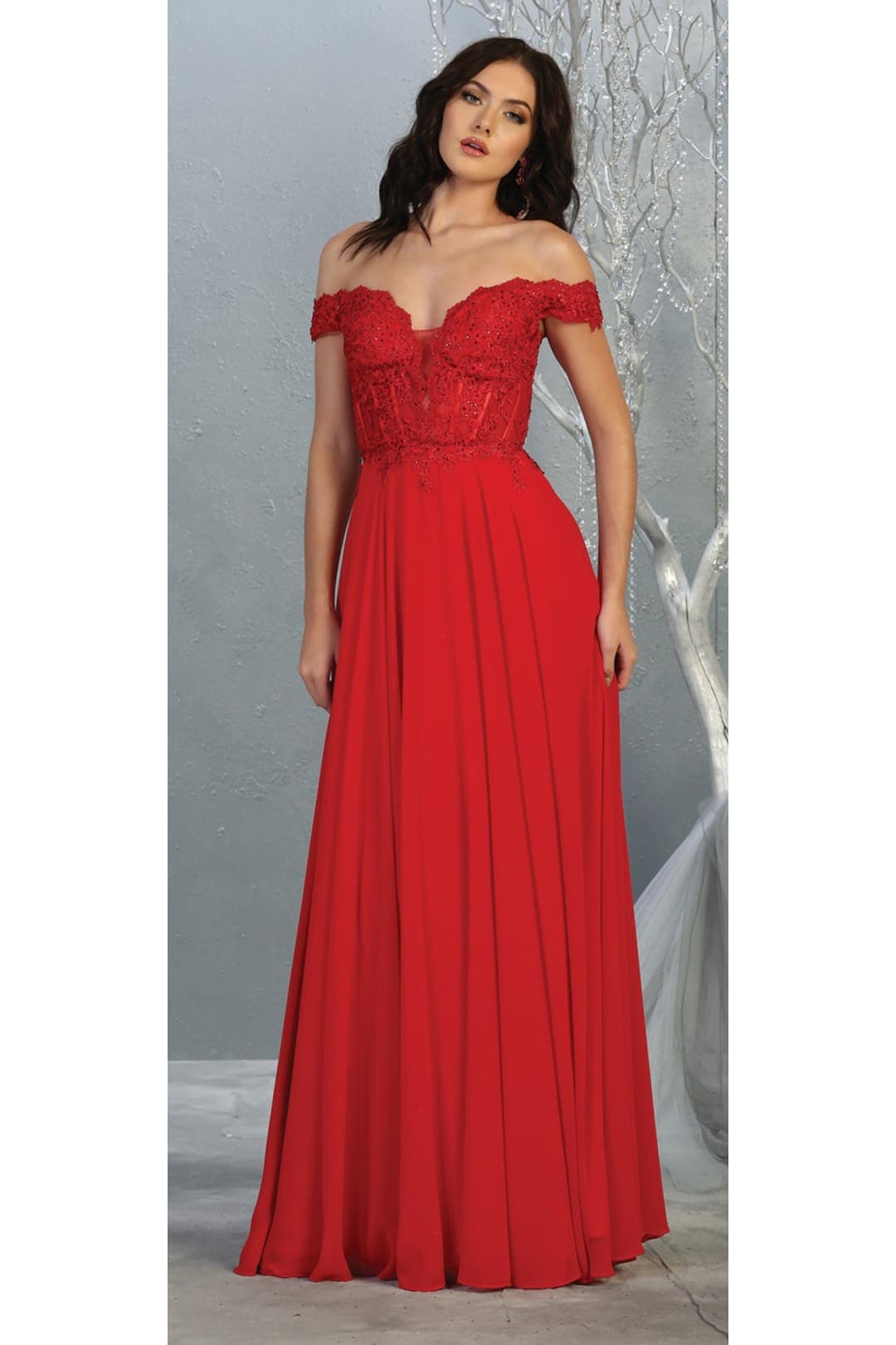 Elegant Formal Embroidered Prom Gown And Plus Size - RED / 4