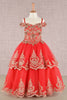 Elizabeth K GK101 Embellished Glitter A-Line Kids Dress - RED / 2