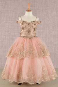 Elizabeth K GK101 Embellished Glitter A-Line Kids Dress - ROSE GOLD / 2