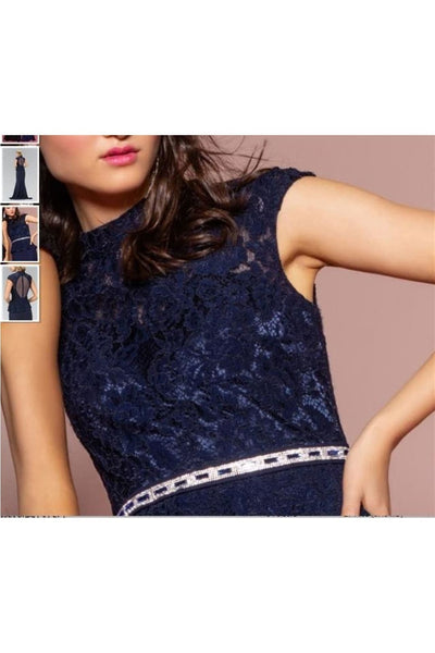 High Neck Cap Sleeve Peplum Long Dress- GL1421