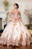 Elizabeth K GL1914 Detachable Sleeves Embellish Tiered Tail Ball Gown - CHAMPAGNE / XS - Dress