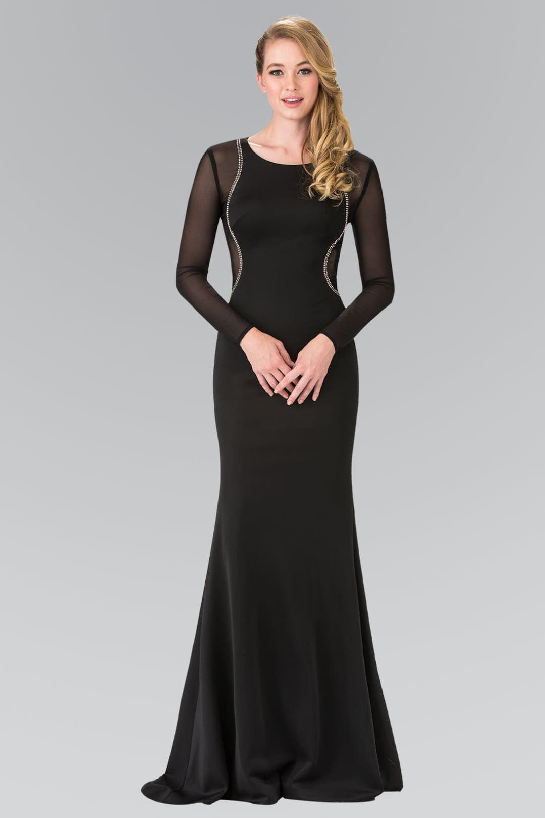 Long Sleeve Formal Gown - BLACK / XS