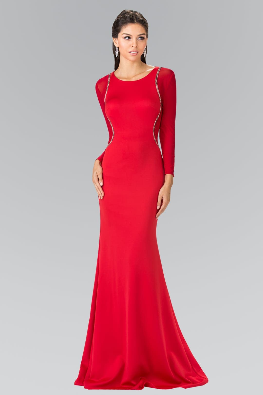 Long Sleeve Formal Gown - RED / XS