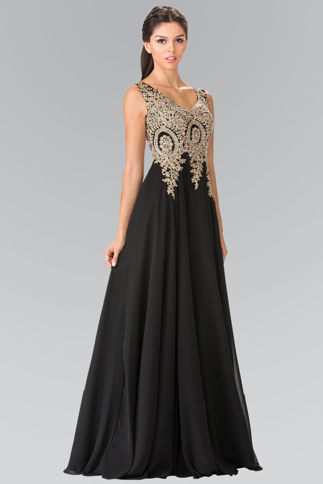 Elizabeth K GL3028 A- line Chiffon Dress - BLACK / XS
