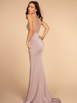 Elizabeth K GL2573 Sexy Choker Neckline Sheer Mauve Formal Prom Dress