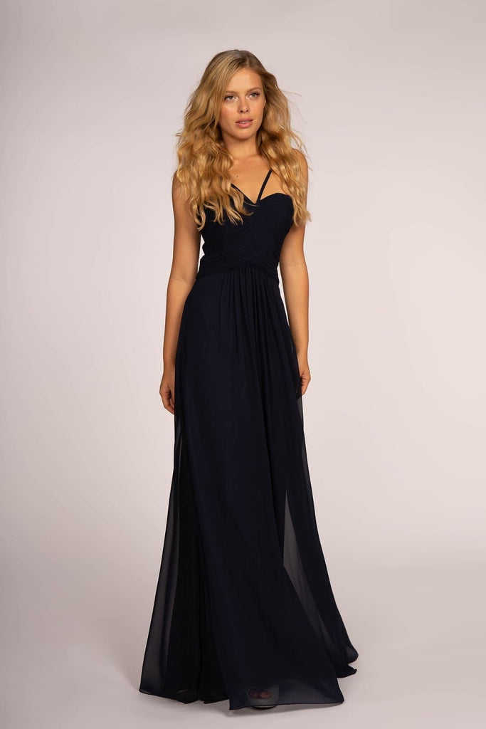 Halter Bridesmaids Simple Dress - NAVY / XS