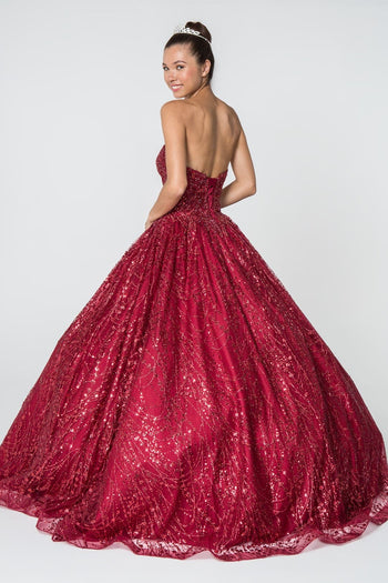 Elizabeth K GL2804 Embellished Quinceanera Dress - BURGUNDY / XS