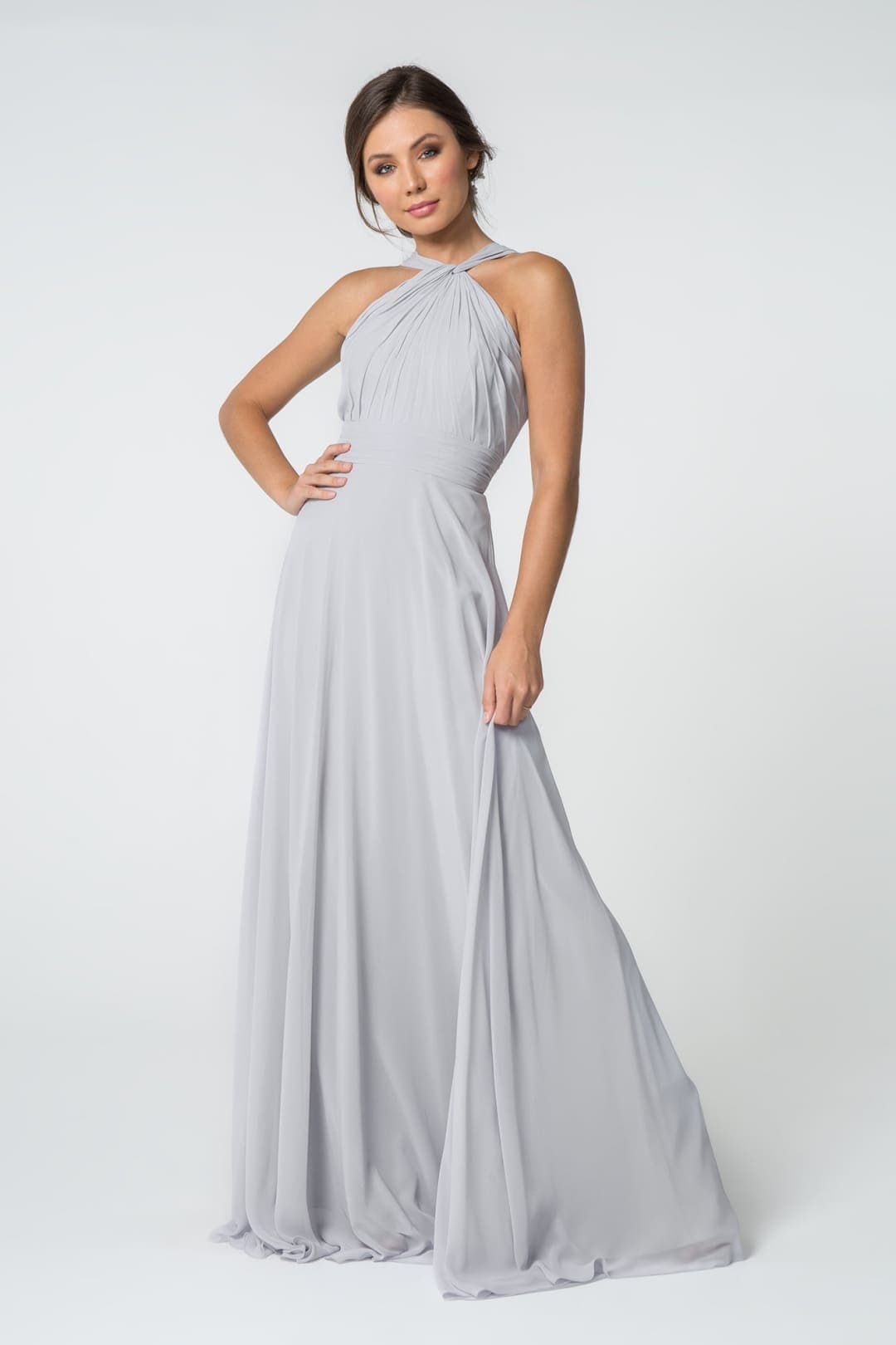 Bridesmaids Long Simple Gown - SILVER / XS