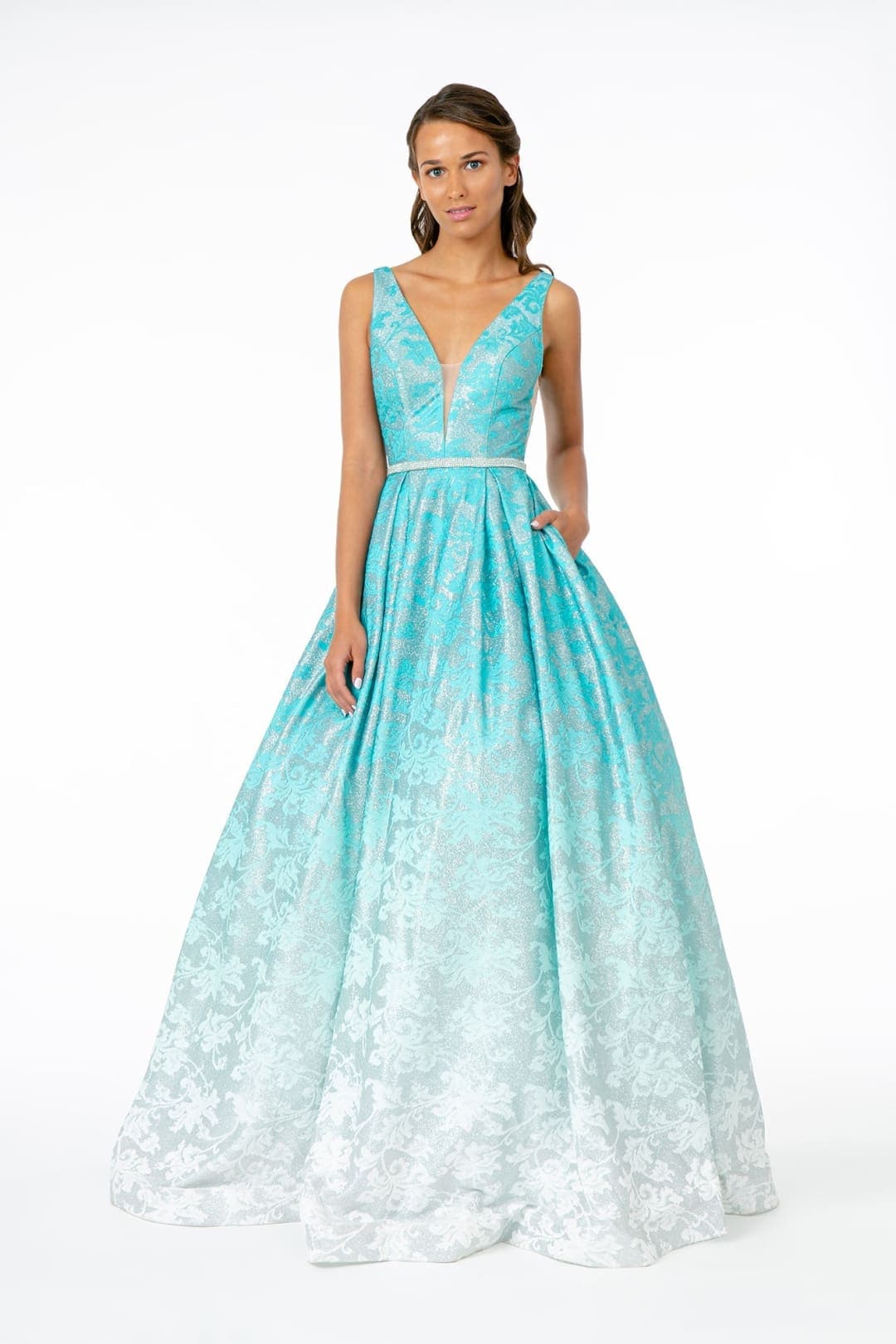 Ombre Jacquard Gown by Elizabeth KGL2897 - MINT / M Ombre Jacquard Gown by Elizabeth KGL2897 - MINT / M