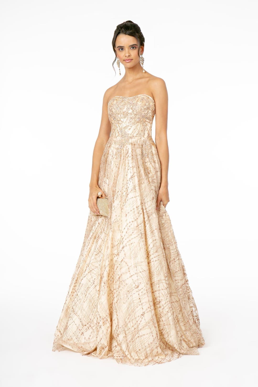 GLS by Elizabeth K GL2921 Mesh A-Line Pageant Gown - Dress
