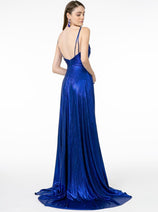 Elizabeth K GL2927 Spaghetti Straps Glossy A-Line Evening Gown