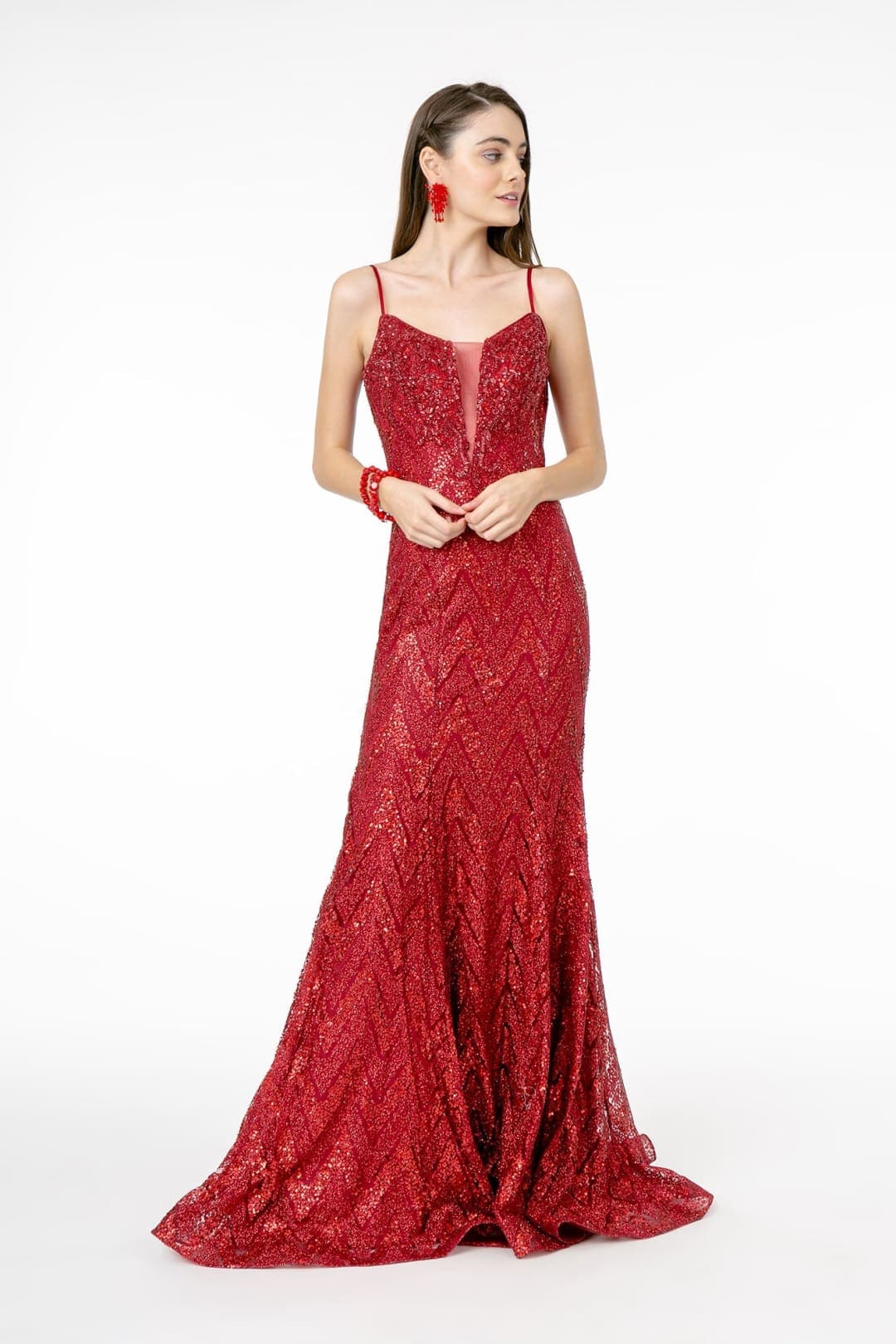 Elizabeth K GL2950 Glitter Sequin Mermaid Prom Gown - BURGUNDY / XS