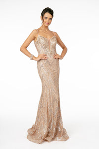 Elizabeth K GL2950 Glitter Sequin Mermaid Prom Gown - ROSE GOLD / XS