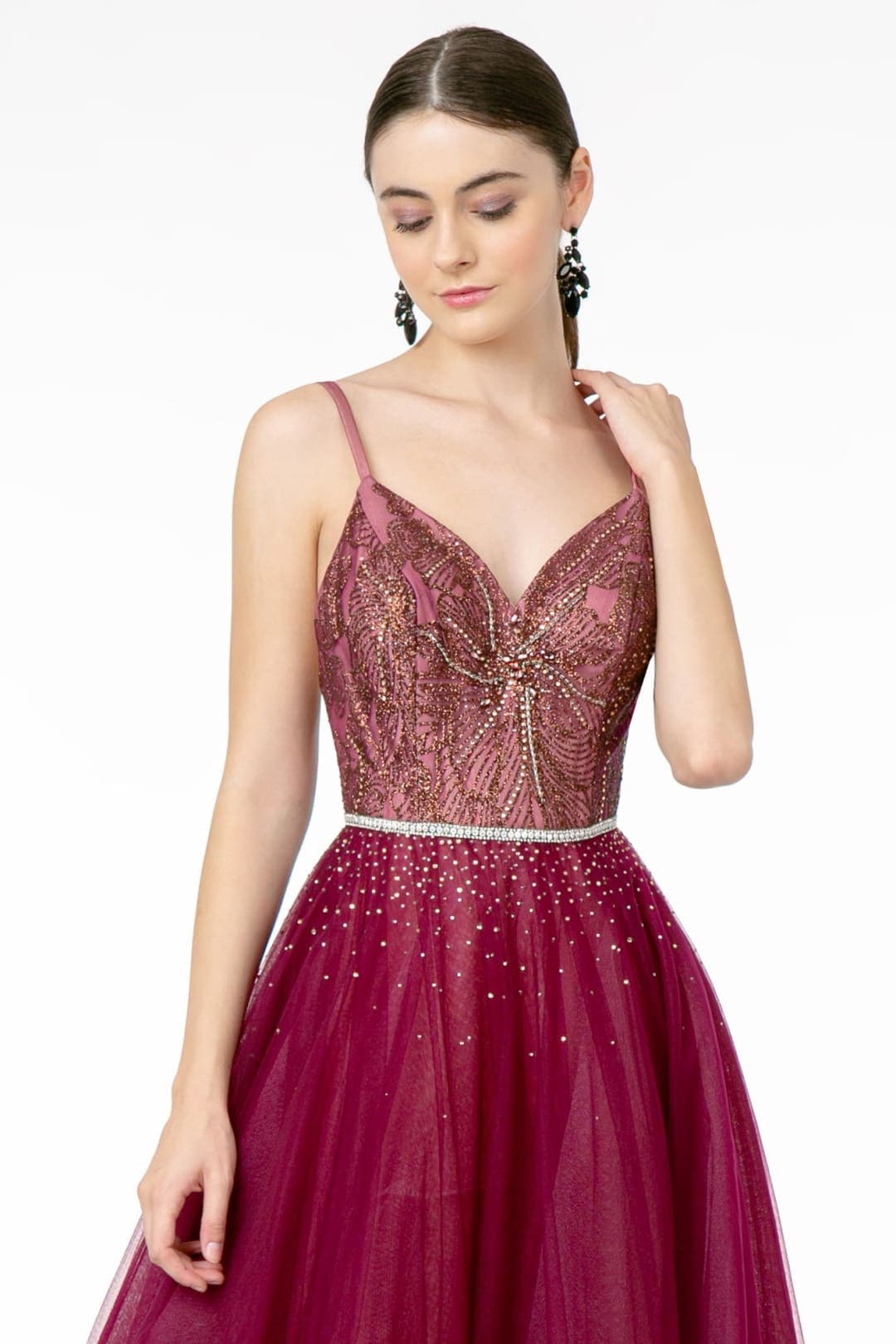 Elizabeth K GL2991 A-Line Mesh Evening Gown