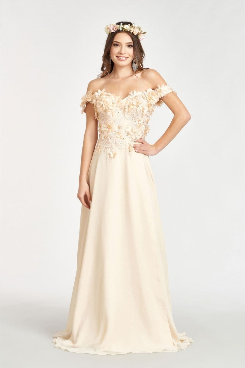 Floral Bridesmaids Dress - LAS3018 - CHAMPAGNE / S - Dresses