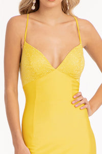 Elizabeth K GL3035 Bodycon Strappy Long Gown - Yellow / XS - Dresses