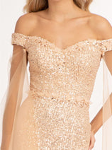 Elizabeth K GL3054 Floral Applique Sequin Mermaid Dress