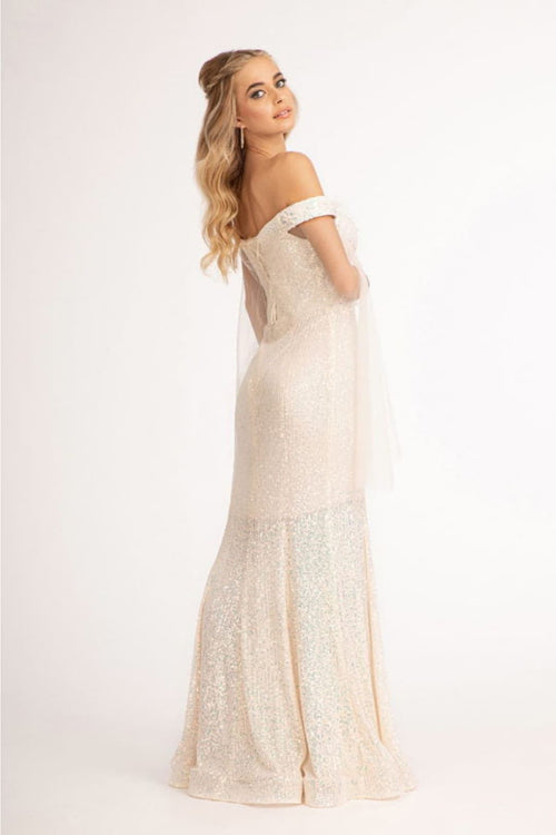 Elizabeth K GL3054 Flower Applique Sequin Mermaid Dress
