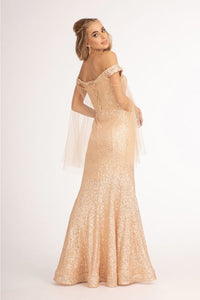 Elizabeth K GL3054 Flower Applique Sequin Mermaid Dress