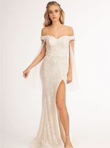 Elizabeth K GL3054 Floral Applique Sequin Mermaid Dress