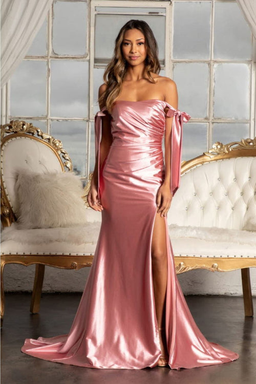 Off Shoulder Satin Mermaid Dress - LAS3059 - Dresses