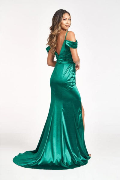 Elizabeth K GL3060 Cold Shoulder Long Simple Satin Prom Gown - Dresses