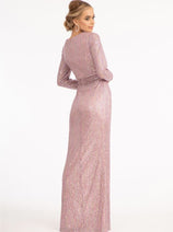 Elizabeth K GL3063 Long Sleeve Sequin Dress with High Slit