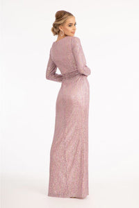 Elizabeth K GL3063 Long Sleeve Sequied Dress