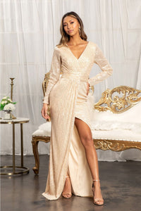 Elizabeth K GL3063 Long Sleeve Sequied Dress - GOLD / S