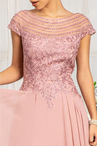 Elizabeth K GL3065 Embellished Chiffon Long Gown - Dusty Rose / M - Dresses