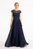 Elizabeth K GL3065 Embellished Chiffon Long Gown - Navy / 4XL - Dresses