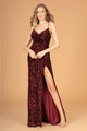 Elizabeth K GL3081 Corset Back Velvet Gown - BURGUNDY / XS