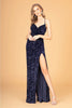 Elizabeth K GL3081 Corset Back Velvet Gown - NAVY BLUE / XS