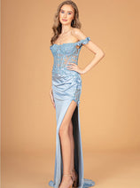 Elizabeth K GL3082 Embroidered Corset Bodice Evening Dress