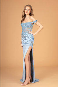 Elizabeth K GL3082 Embroidered Corset Bone Dress - SMOKY BLUE / XS