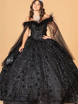 Elizabeth K GL3101 Glitter Feathers Sweet 16 Quinceanera Ball Gown