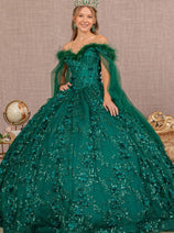 Elizabeth K GL3101 Glitter Feathers Sweet 16 Quinceanera Ball Gown