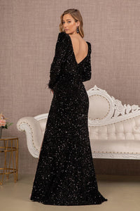 Elizabeth K GL3122 High Slit Feathers Gown - Dress