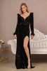 Elizabeth K GL3122 High Slit Feathers Gown - BLACK / XS - Dress